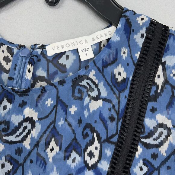 Veronica Beard Blouse Womens 8 Blue Silk Cabo Boho Top Peplum Lace Luxury - Picture 4 of 15